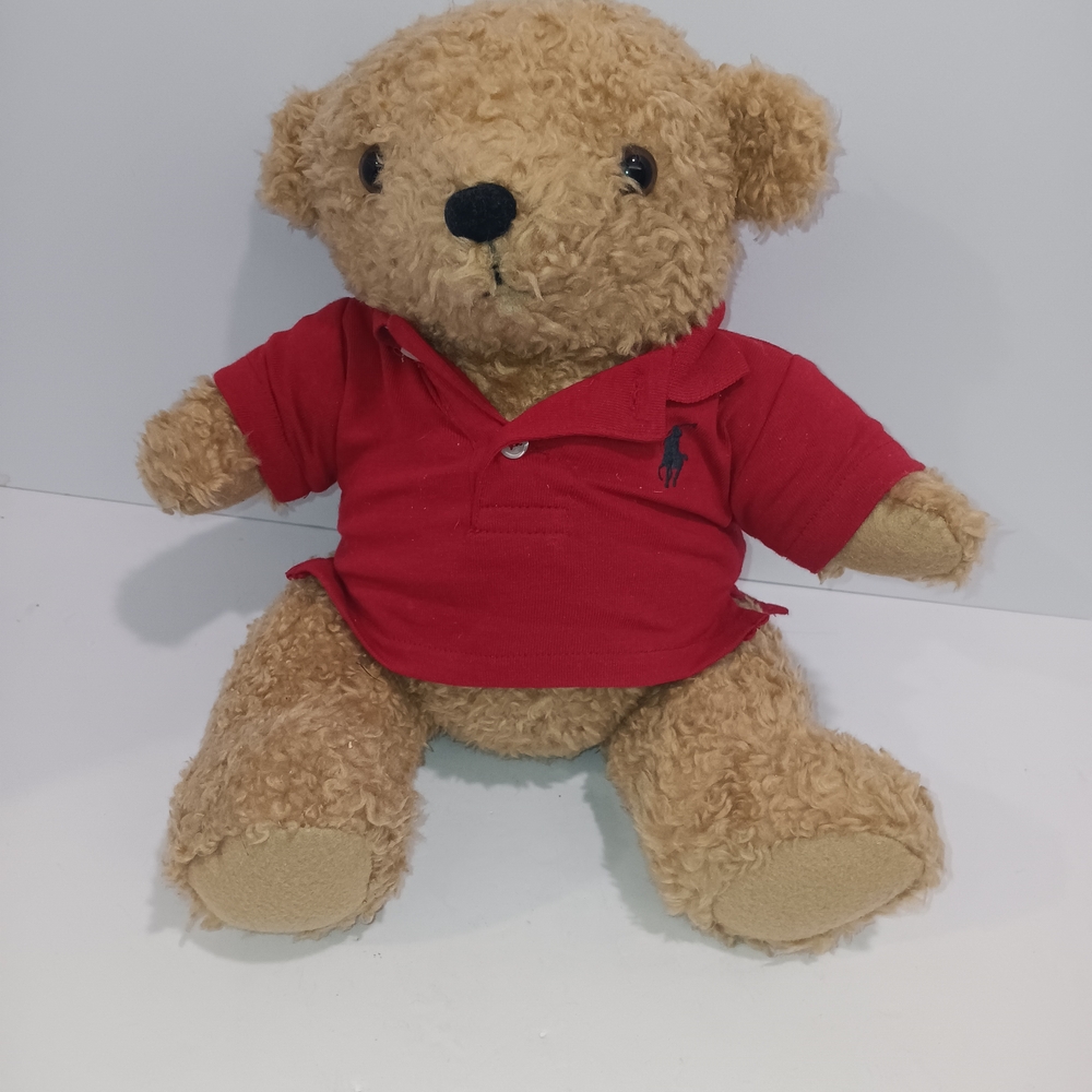 Vintage Ralph Lauren Tan Teddy Bear with Red Polo Shirt Plush